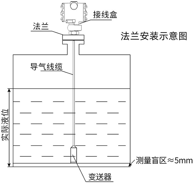 高溫投入式液位計法蘭安裝示意圖